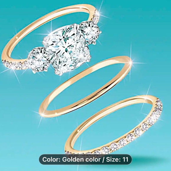 3pcs Stackable Rings 14k Gold Plated Inlaid Shining zirconia Zinc Alloy Luxury - Picture 2 of 5